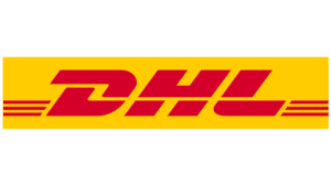 Logotipo de DHL en colores rojo y amarillo, con las letras "DHL" destacadas.