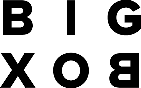 Texto en letras grandes que dice "BIG BOX" en diferentes orientaciones.