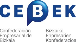 Logotipo de CEBEK, con texto en español y euskera sobre la confederación empresarial.
