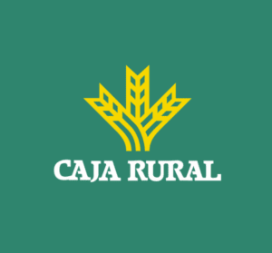 Logotipo de Caja Rural con un diseño de espigas de trigo en color amarillo sobre fondo verde.