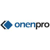 Logotipo de Onenpro, con un diseño que incluye un rombo azul y texto en negro.