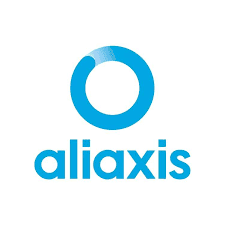 Logotipo de Aliaxis, con un círculo azul y el nombre en letras minúsculas.