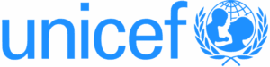Logotipo de UNICEF con el texto "unicef" y un símbolo de la ONU.