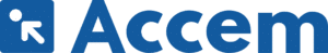 Logotipo de Accem con un icono de accesibilidad y texto en azul.
